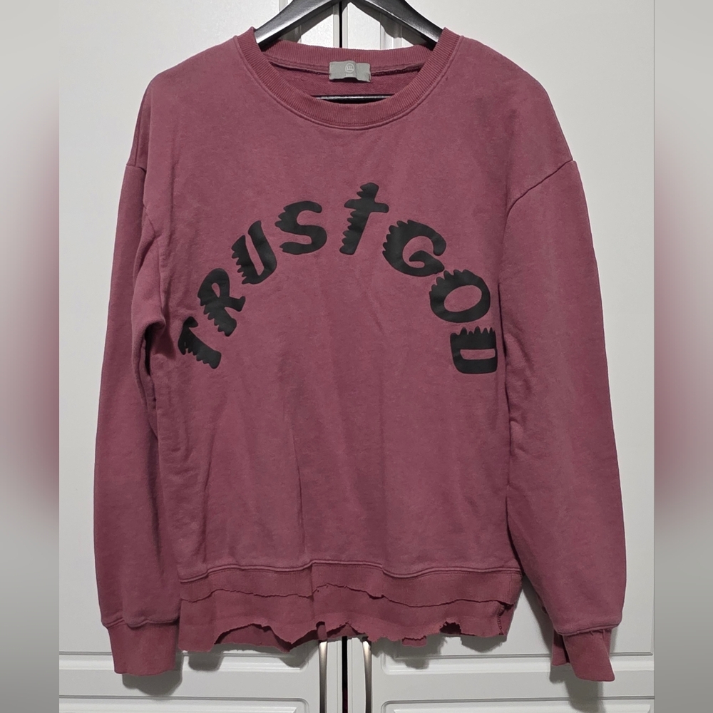 HBAT Kanye West Sunday Service Trust God Sweatshirt Pink Distressed Raw Hem